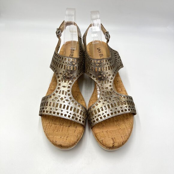 Vaneli Womens Size 11.5 Metallic‎ Gold Perforated Wedges Sandals Shoes - Picture 2 of 13